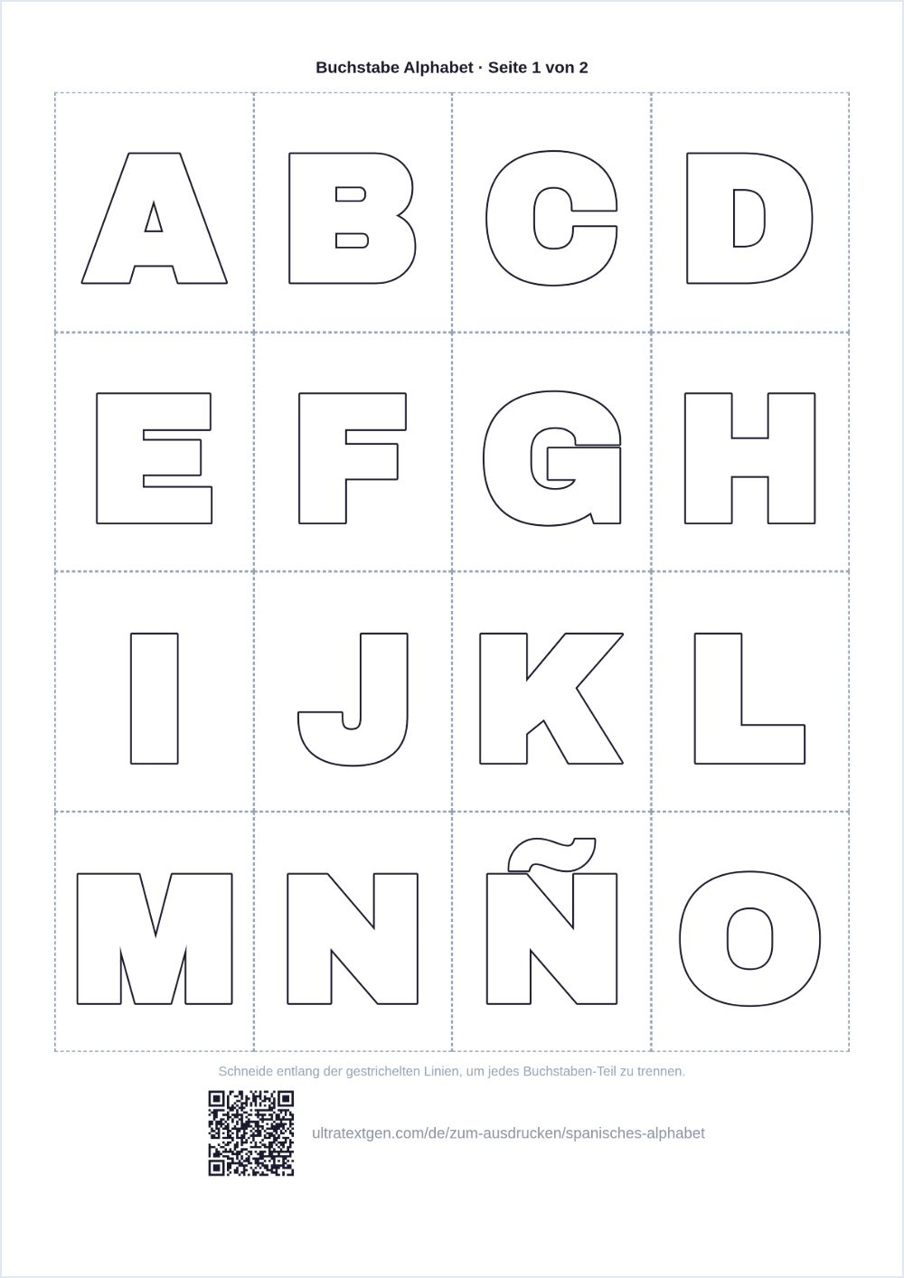 Spanisches Alphabet zum Ausdrucken, A–Z & Ñ: Vorschau der Druckvorlage