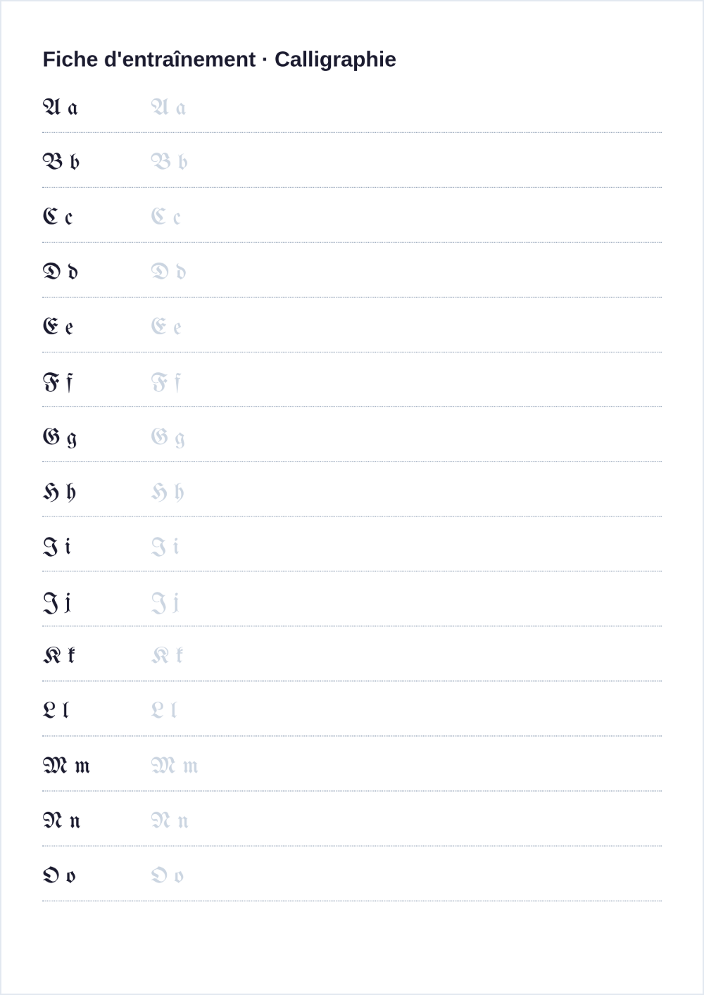 Alphabet calligraphie à imprimer: aperçu de la fiche à imprimer