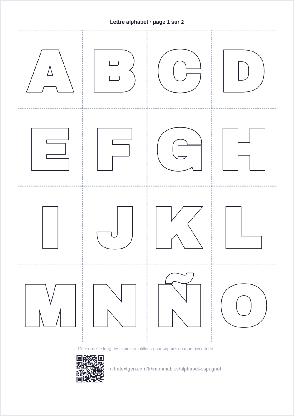 Alphabet Espagnol à Imprimer, A–Z & Ñ: aperçu de la fiche à imprimer