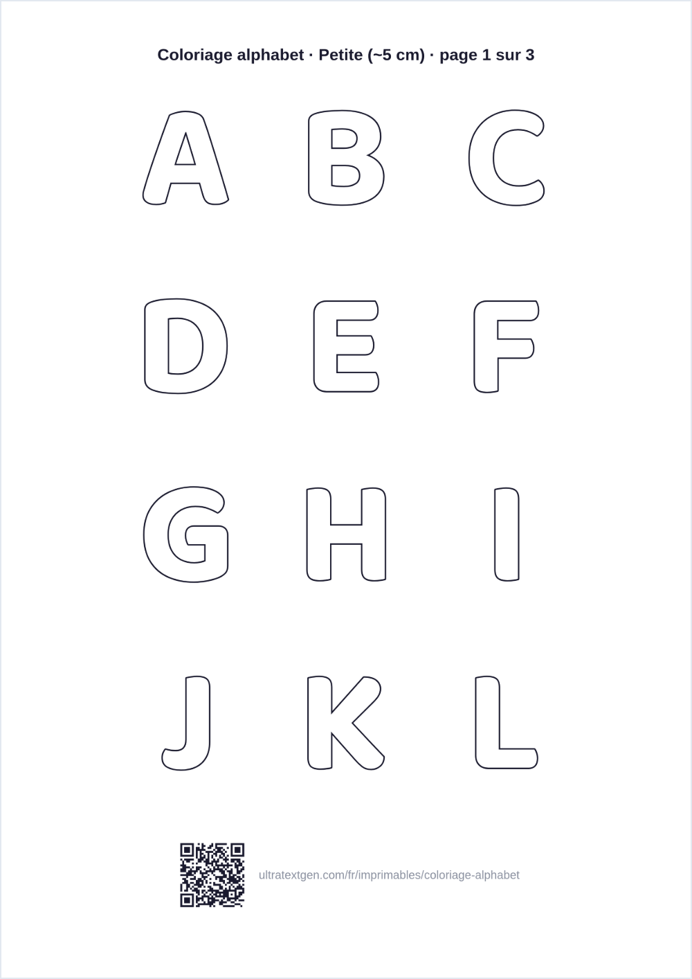 Coloriages alphabet (A–Z): aperçu de la fiche à imprimer