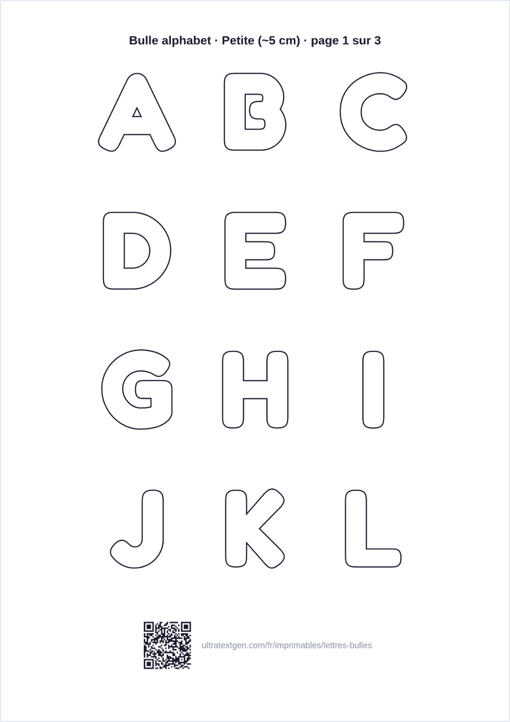 Lettres bulles à imprimer A–Z & 0–9: aperçu de la fiche à imprimer