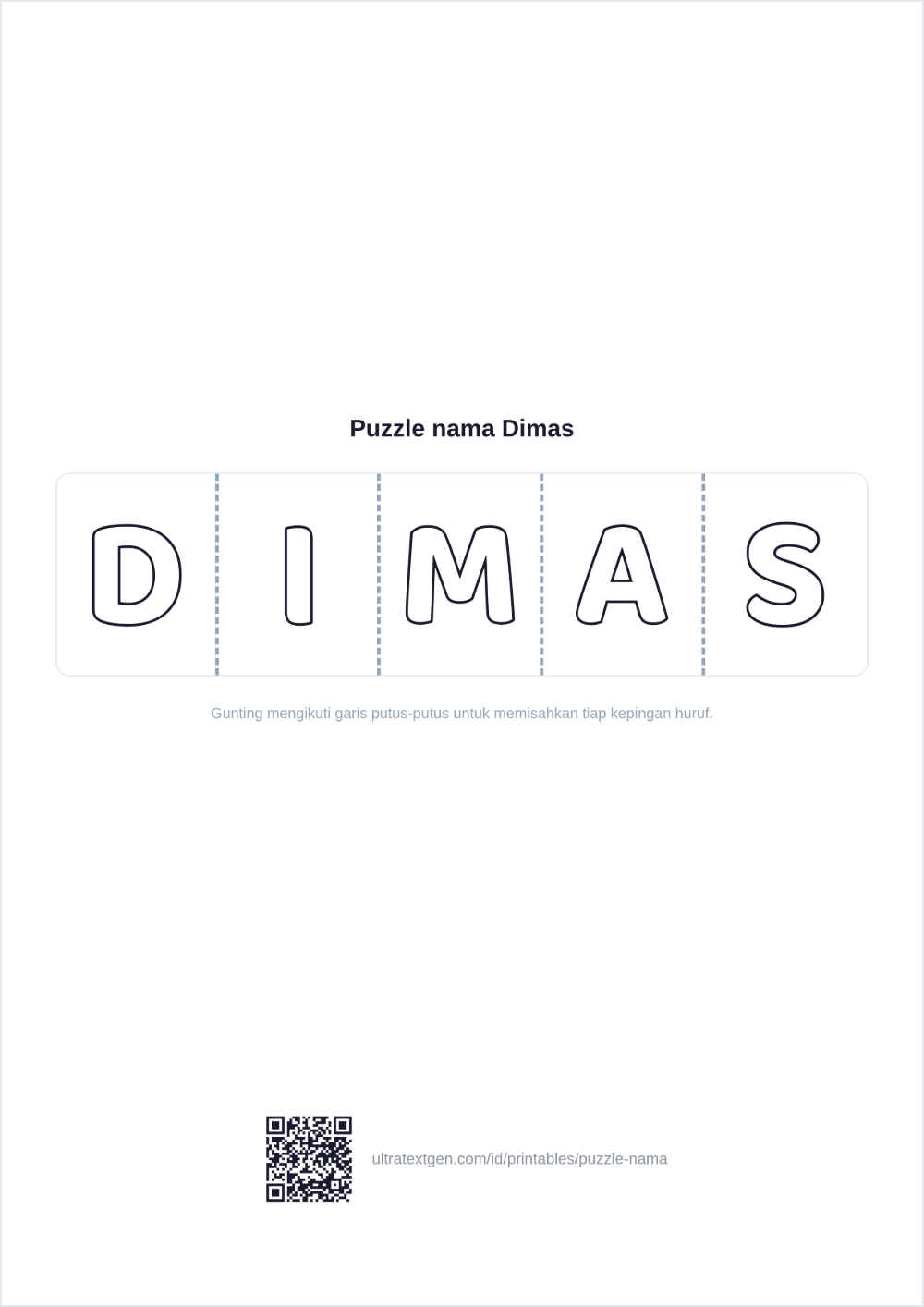 Puzzle nama untuk dicetak: pratinjau lembar cetak