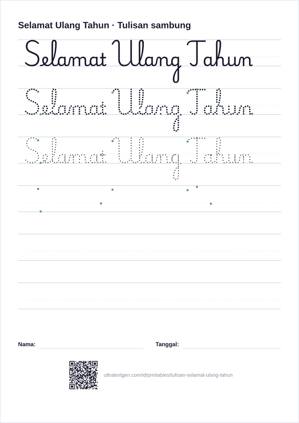 Cara Menulis Selamat Ulang Tahun dengan Tulisan Sambung: pratinjau lembar cetak