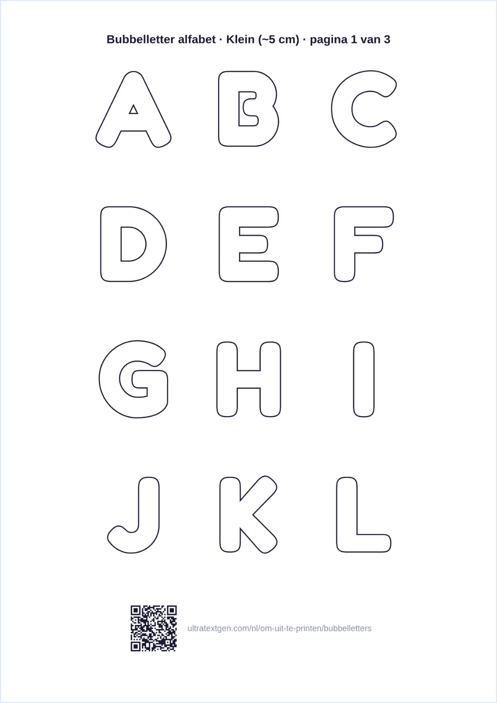 Bubbelletters om uit te printen: A–Z en 0–9