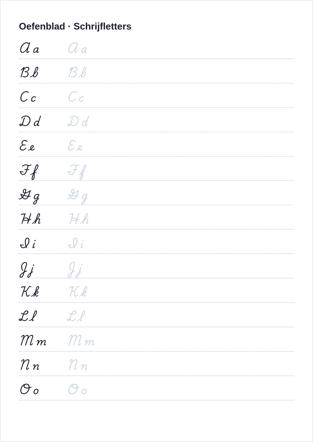 Schrijfletters: verbonden schrift A–Z om te printen