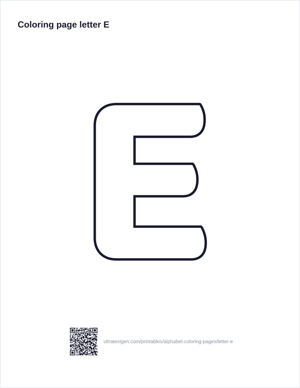 Letter E coloring page: large outline letter to print and color in