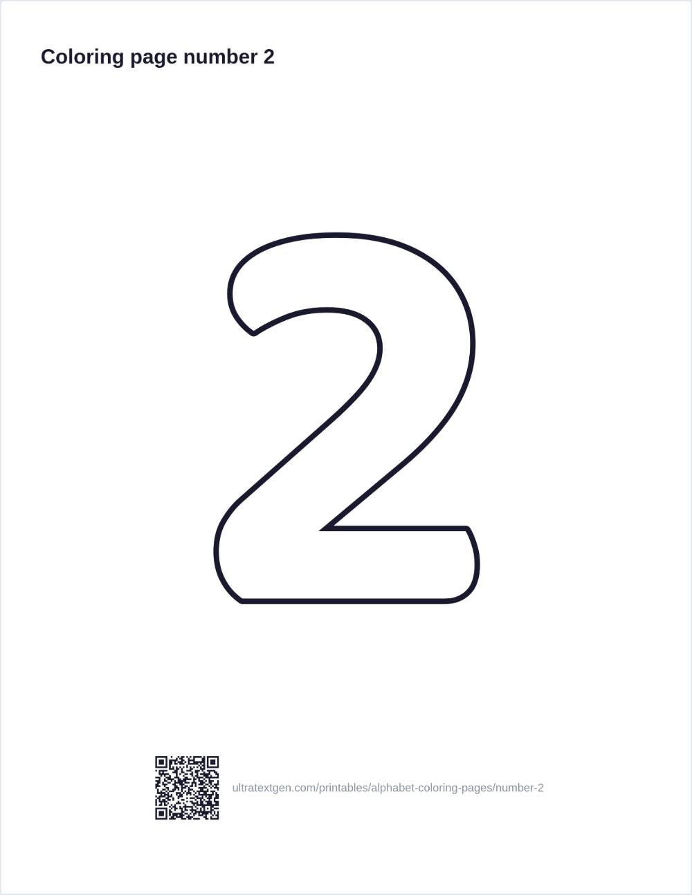 Number 2 coloring page: large outline number to print and color in
