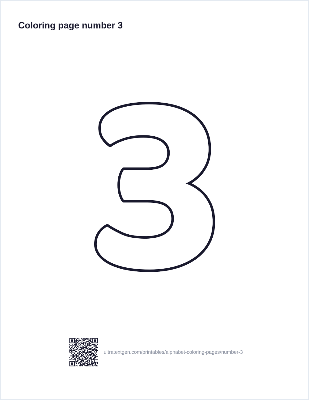 Number 3 coloring page: large outline number to print and color in