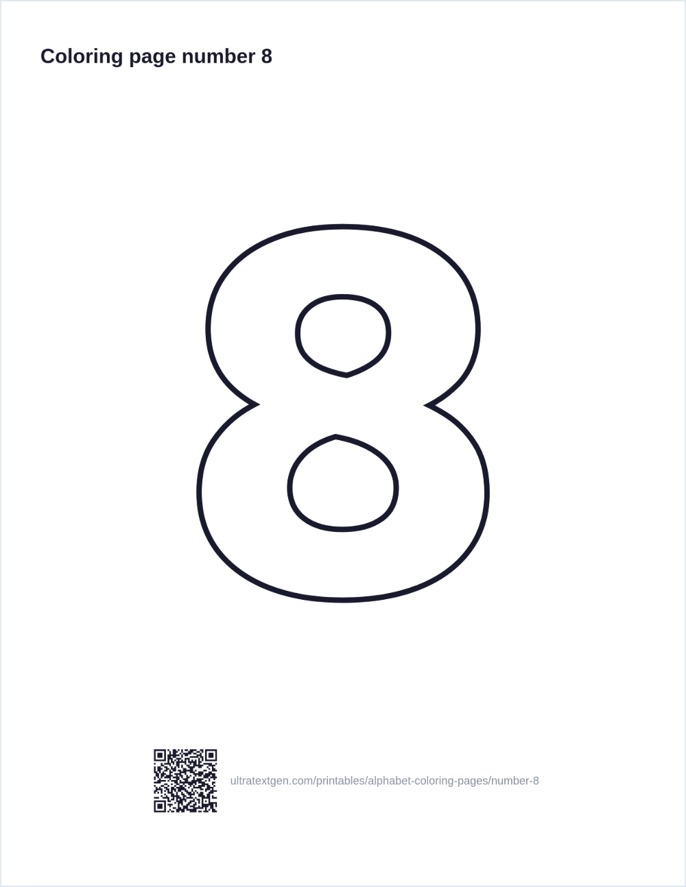 Number 8 coloring page: large outline number to print and color in