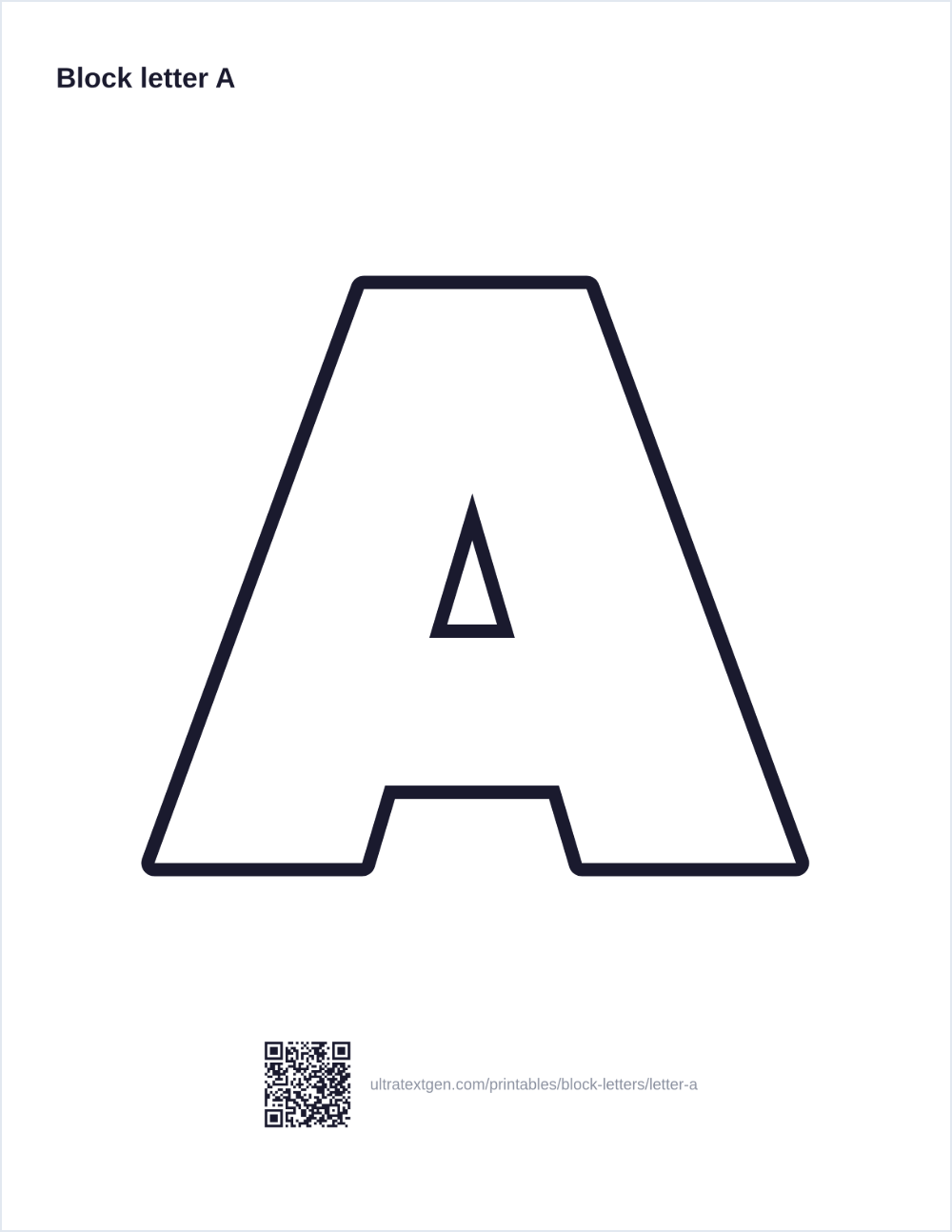 Printable block letter A stencil: hollow outline to print, trace and cut out