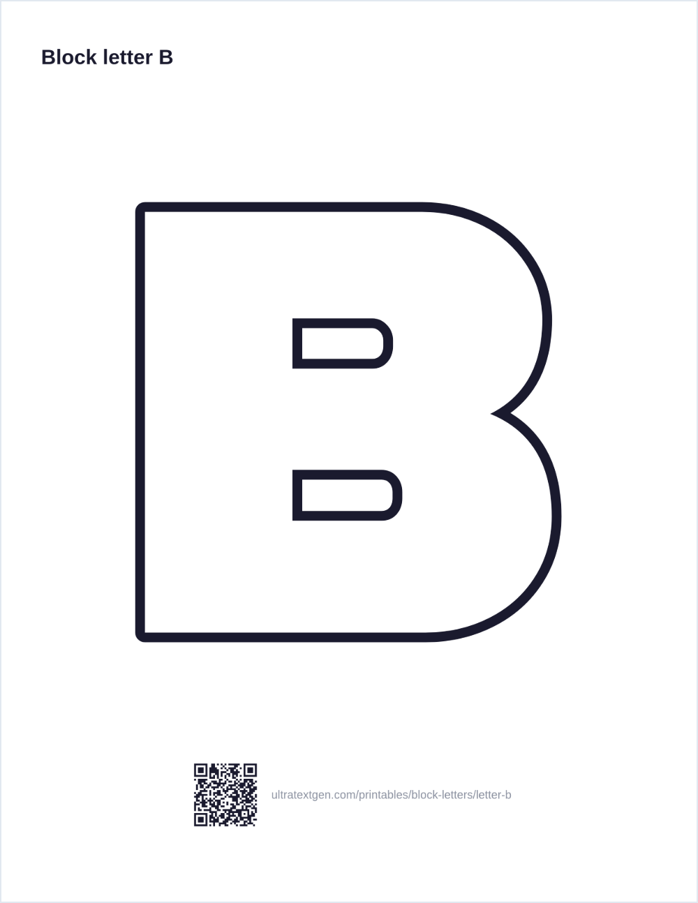 Printable block letter B stencil: hollow outline to print, trace and cut out