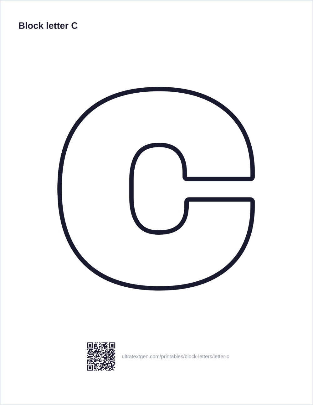 Printable block letter C stencil: hollow outline to print, trace and cut out