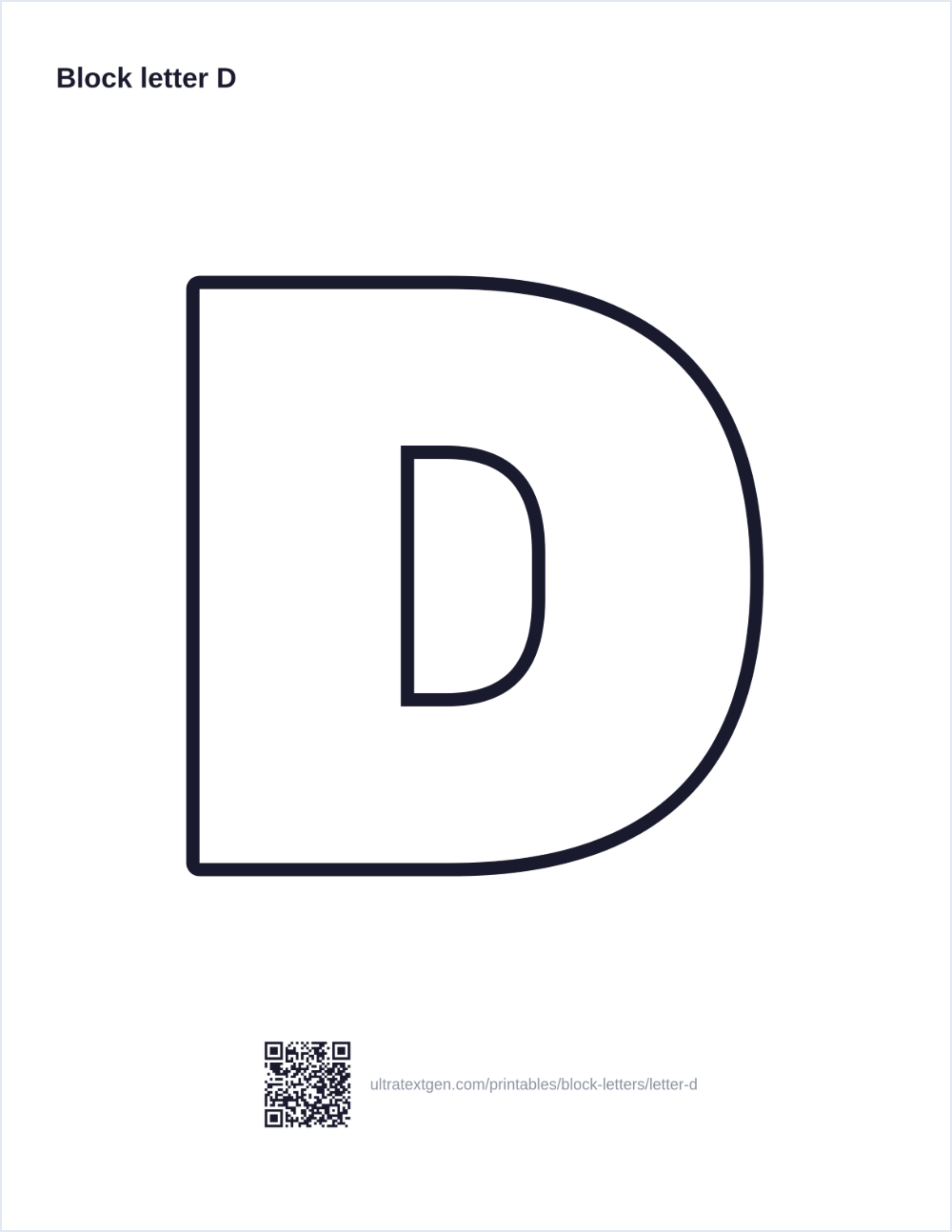 Printable block letter D stencil: hollow outline to print, trace and cut out
