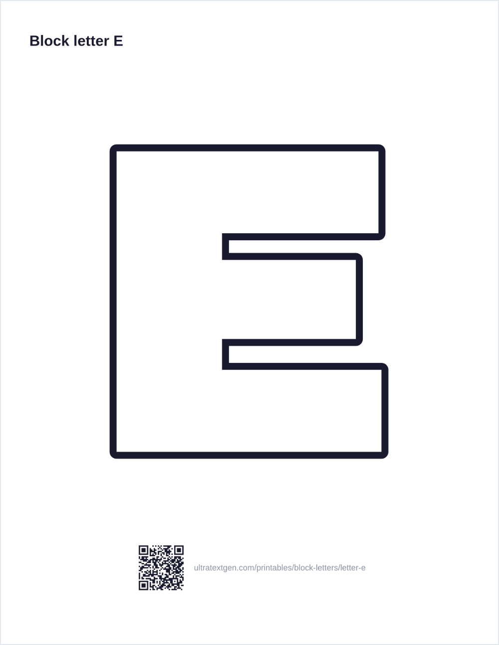 Printable block letter E stencil: hollow outline to print, trace and cut out