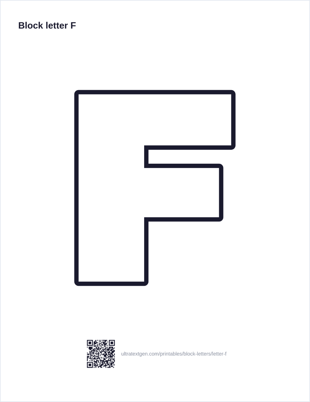 Printable block letter F stencil: hollow outline to print, trace and cut out