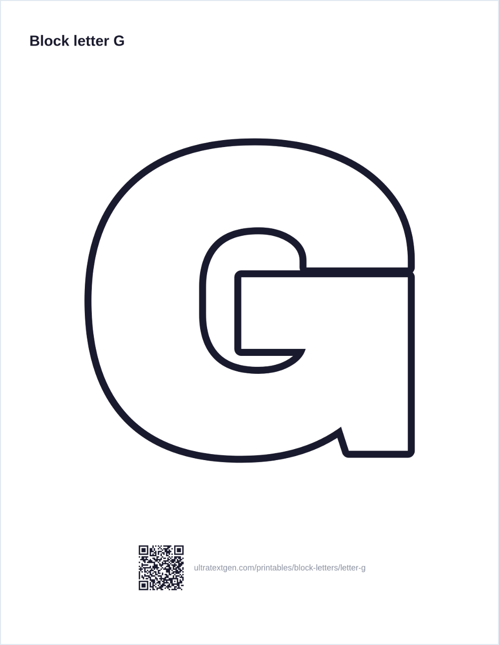 Printable block letter G stencil: hollow outline to print, trace and cut out