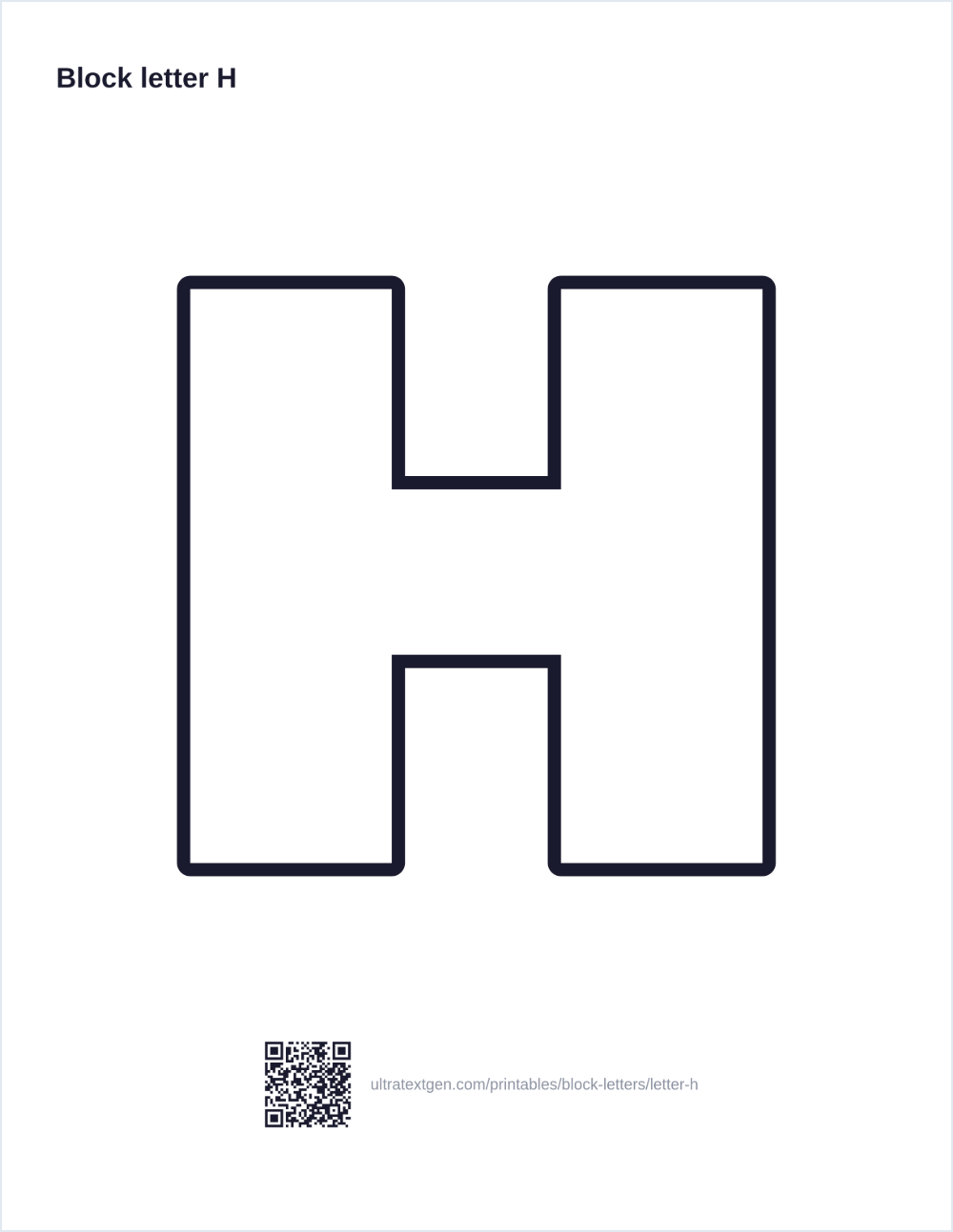 Printable block letter H stencil: hollow outline to print, trace and cut out