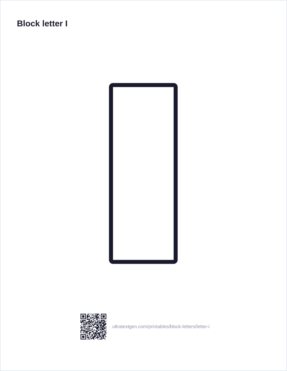 Printable block letter I stencil: hollow outline to print, trace and cut out