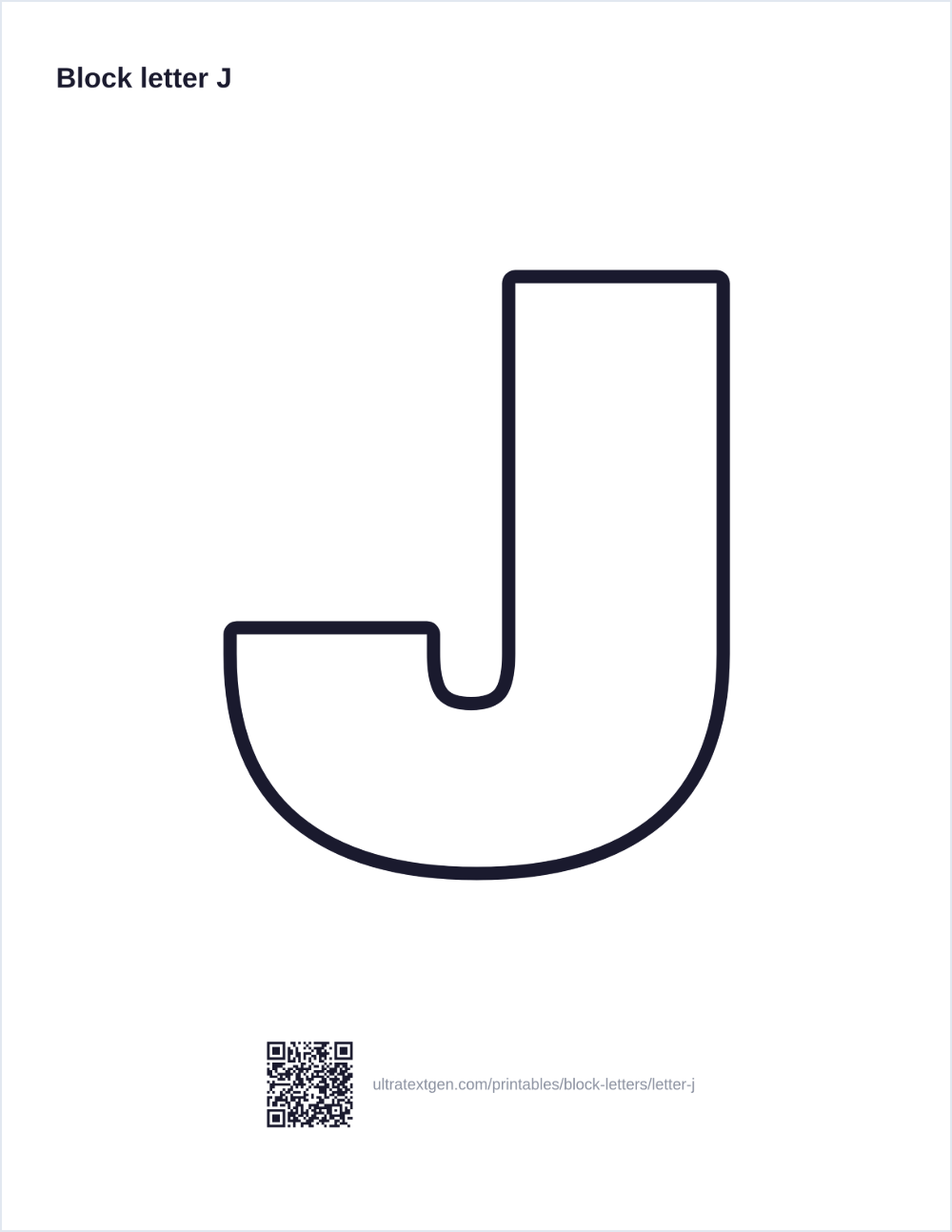 Printable block letter J stencil: hollow outline to print, trace and cut out