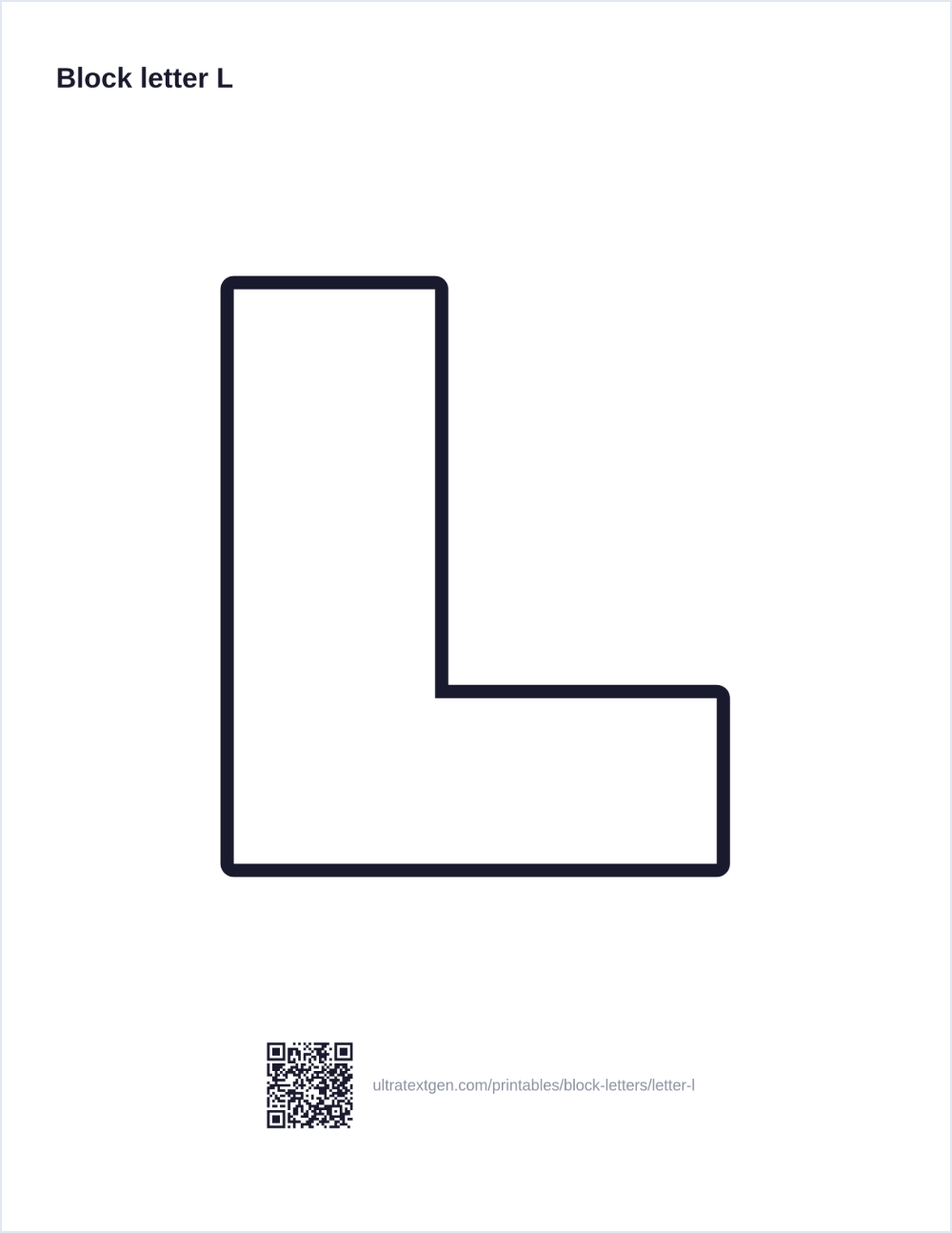 Printable block letter L stencil: hollow outline to print, trace and cut out