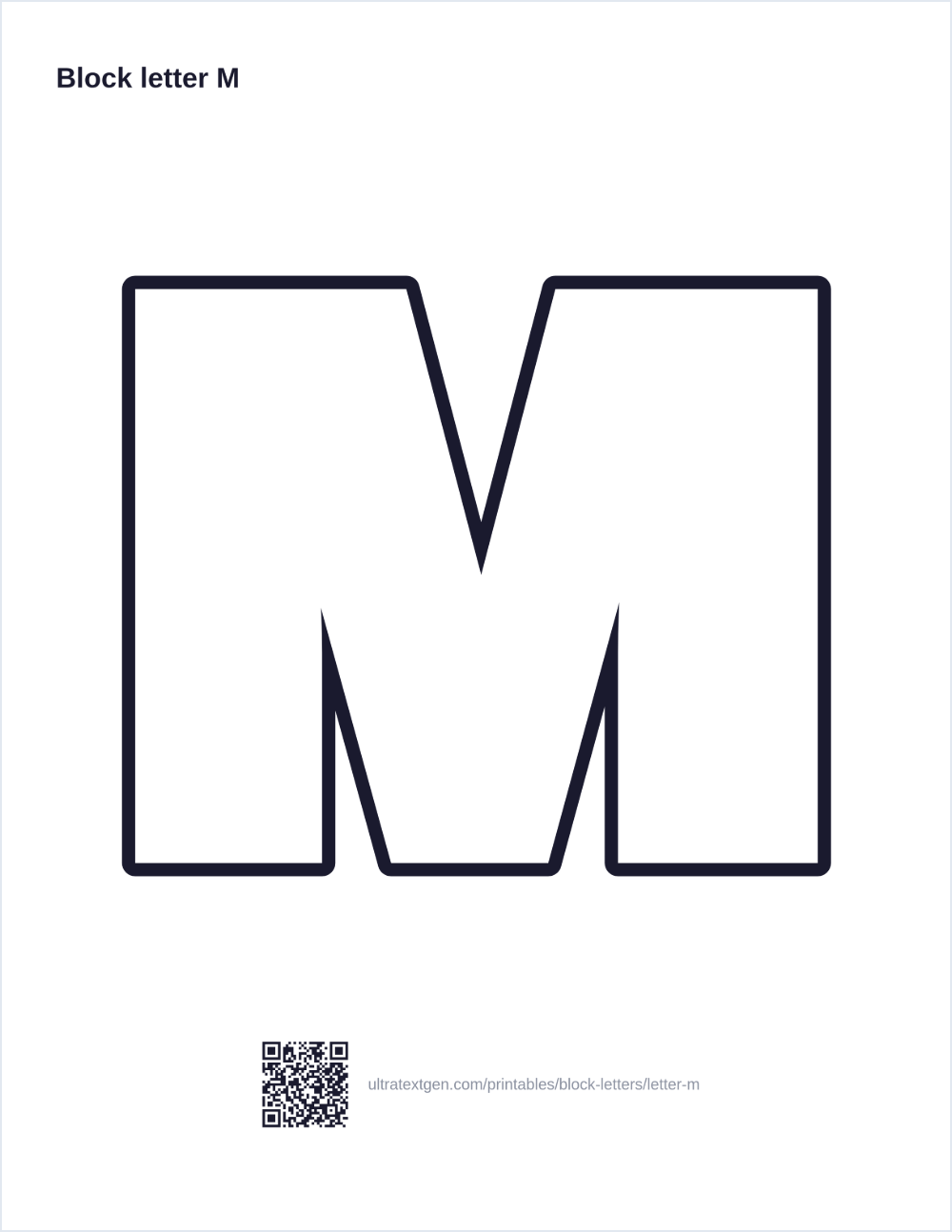 Printable block letter M stencil: hollow outline to print, trace and cut out