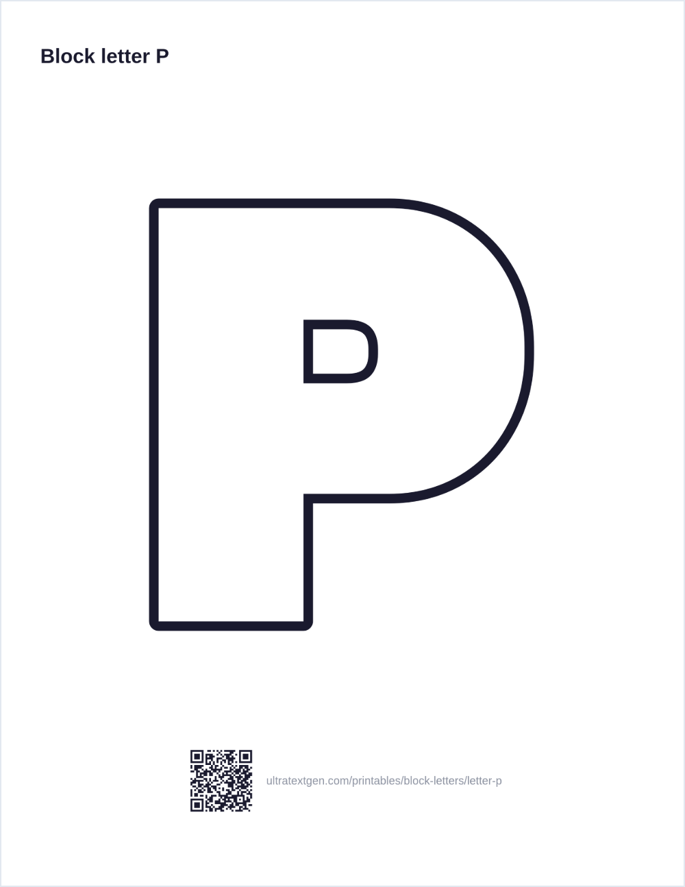 Printable block letter P stencil: hollow outline to print, trace and cut out