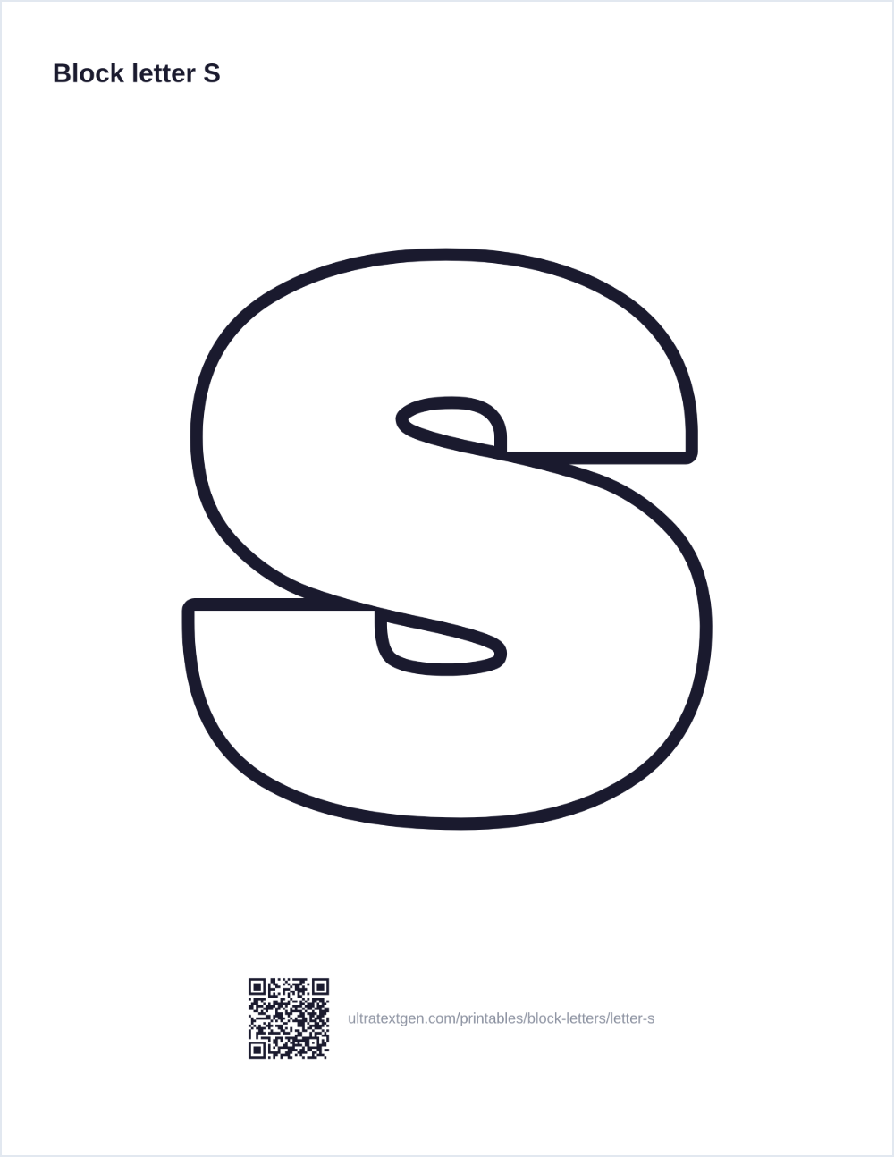 Printable block letter S stencil: hollow outline to print, trace and cut out