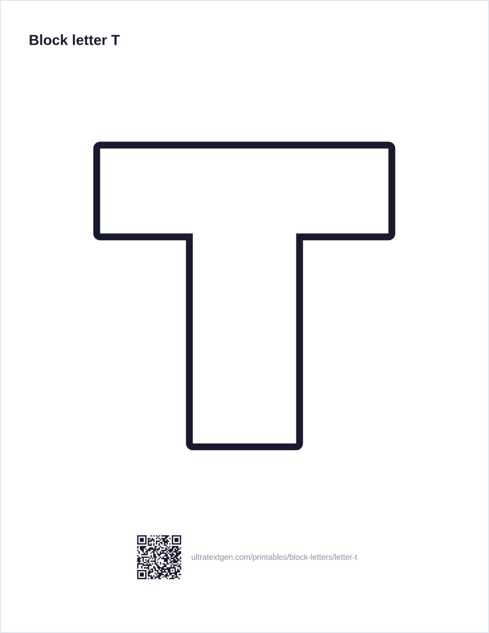 Printable block letter T stencil: hollow outline to print, trace and cut out