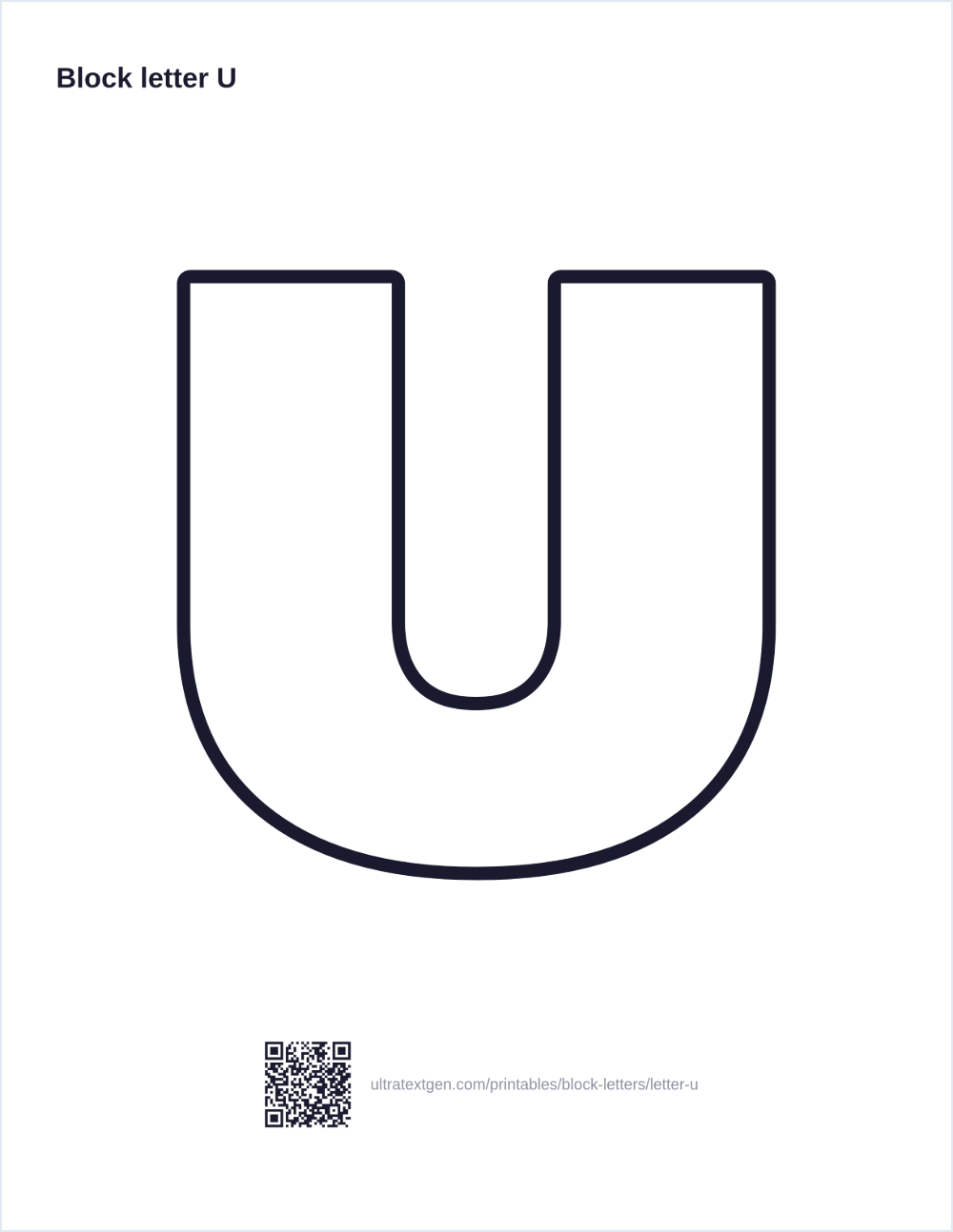 Printable block letter U stencil: hollow outline to print, trace and cut out
