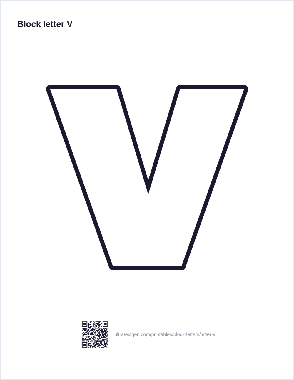 Printable block letter V stencil: hollow outline to print, trace and cut out