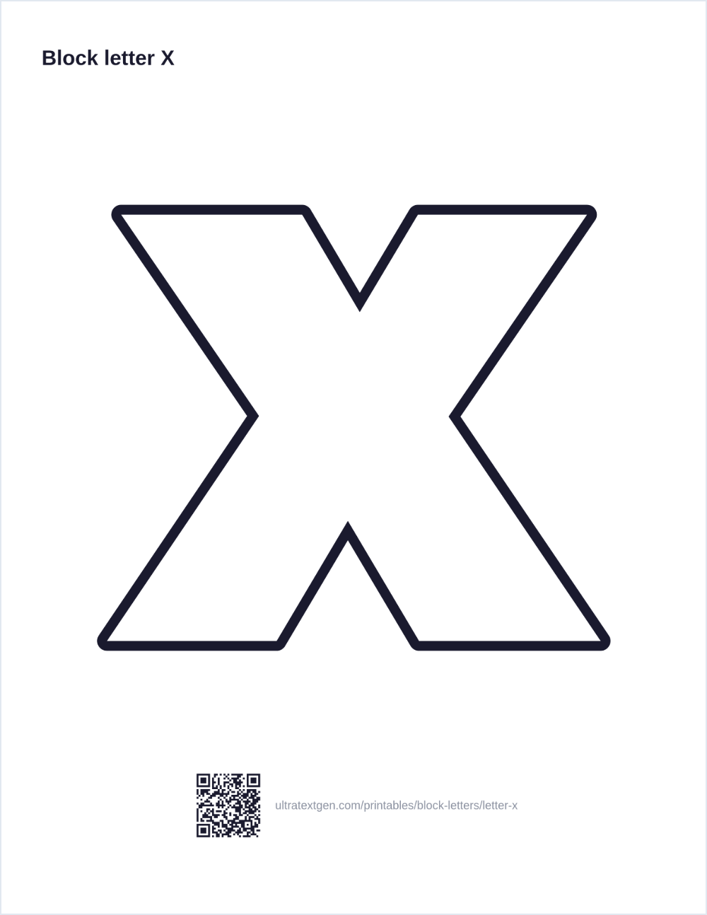 Printable block letter X stencil: hollow outline to print, trace and cut out