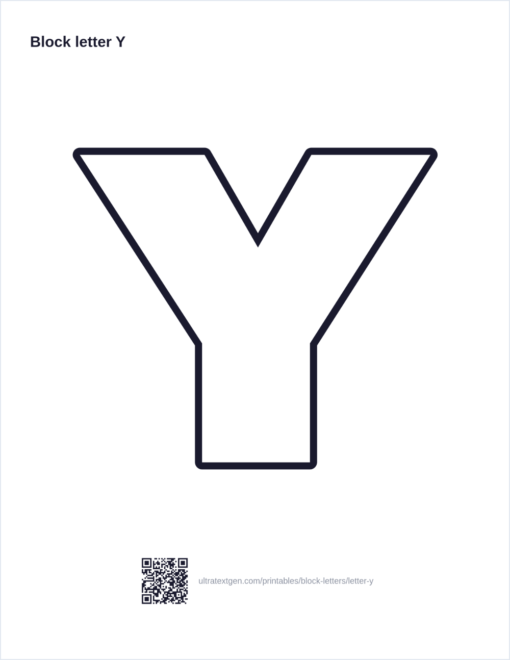 Printable block letter Y stencil: hollow outline to print, trace and cut out