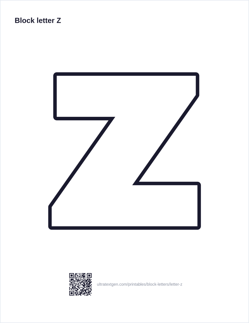 Printable block letter Z stencil: hollow outline to print, trace and cut out