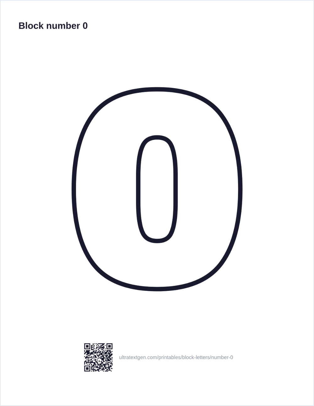 Printable block number 0 stencil: hollow outline to print, trace and cut out