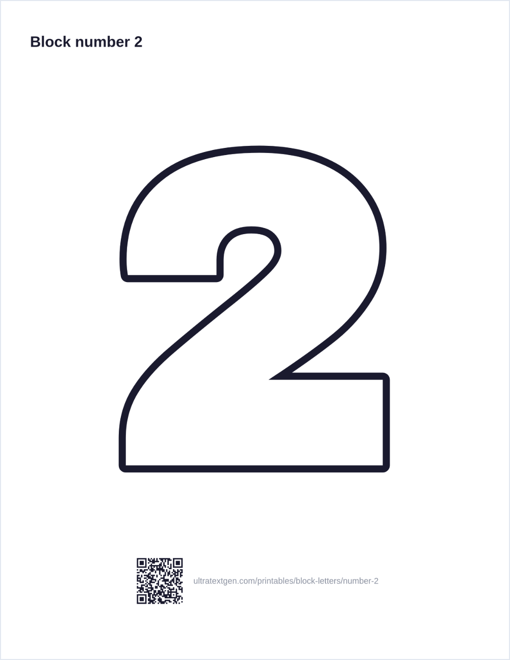 Printable block number 2 stencil: hollow outline to print, trace and cut out
