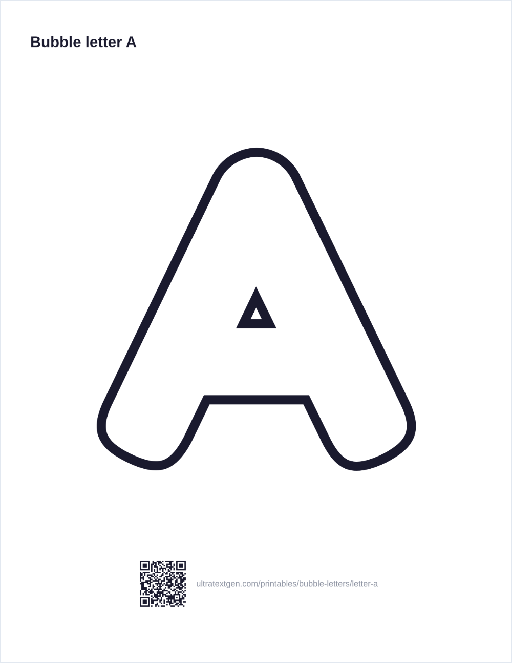 Printable bubble letter A: puffy hollow outline to print, trace and color in