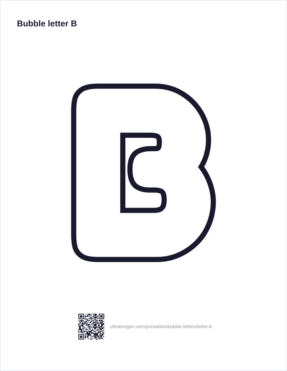 Printable bubble letter B: puffy hollow outline to print, trace and color in
