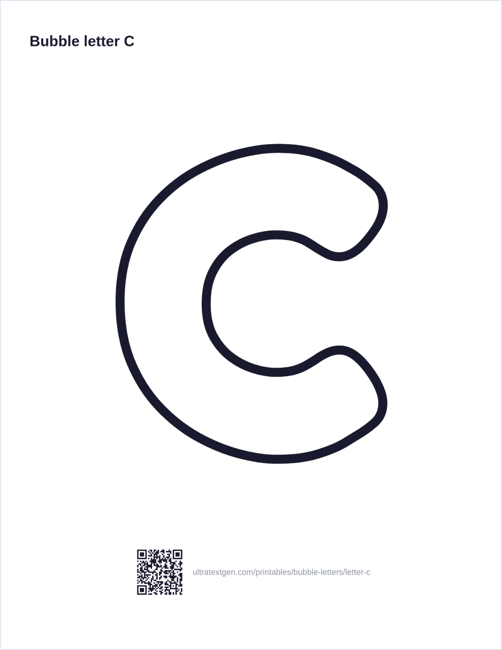 Printable bubble letter C: puffy hollow outline to print, trace and color in