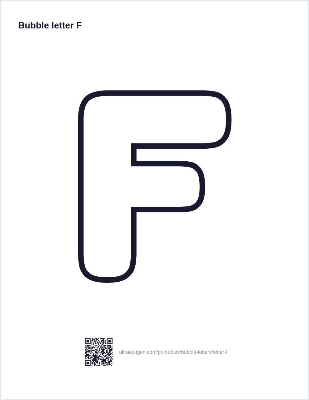 Printable bubble letter F: puffy hollow outline to print, trace and color in