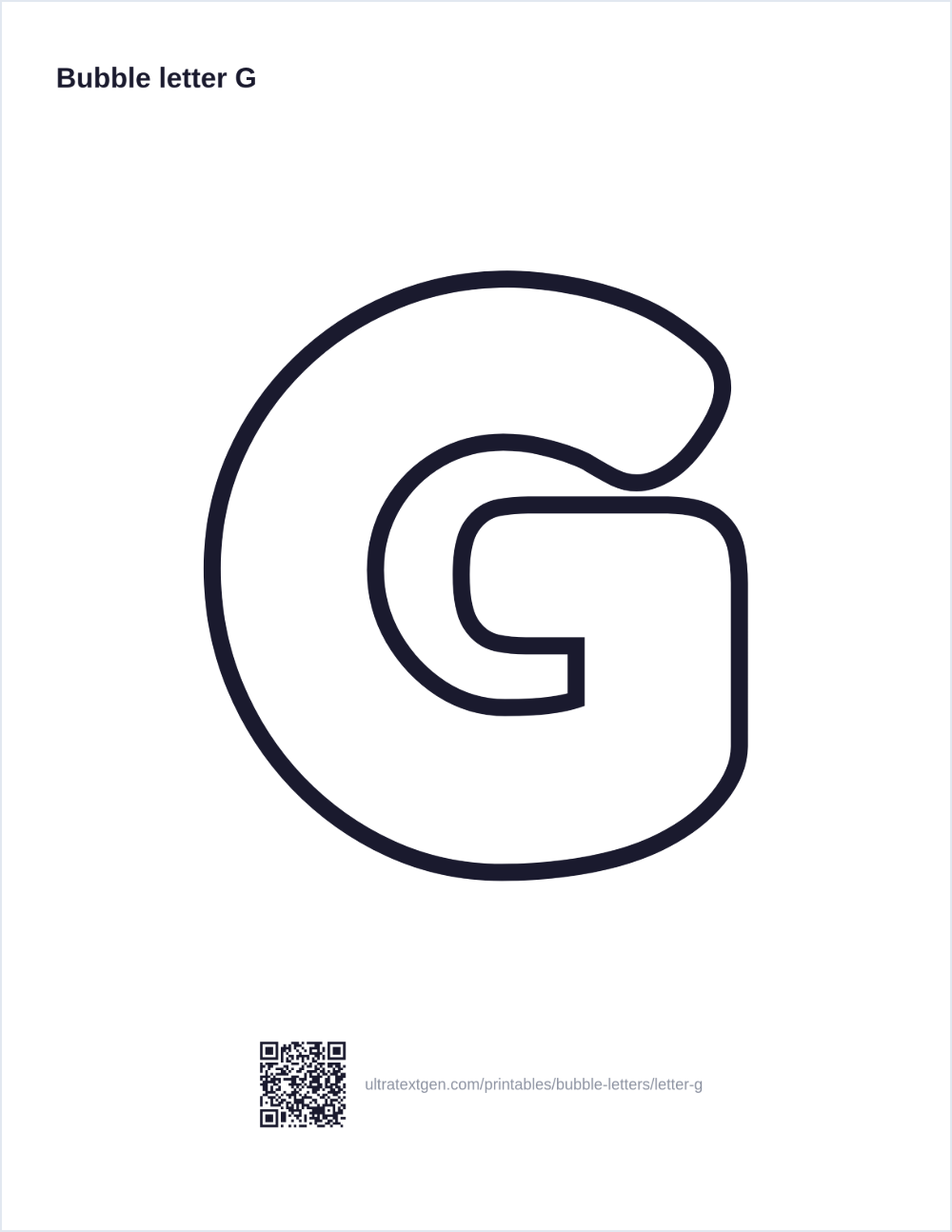 Printable bubble letter G: puffy hollow outline to print, trace and color in