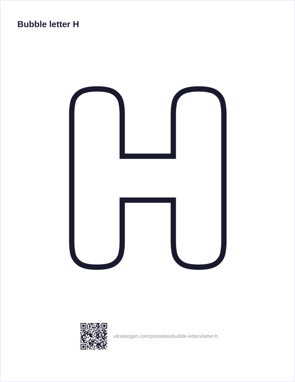 Printable bubble letter H: puffy hollow outline to print, trace and color in