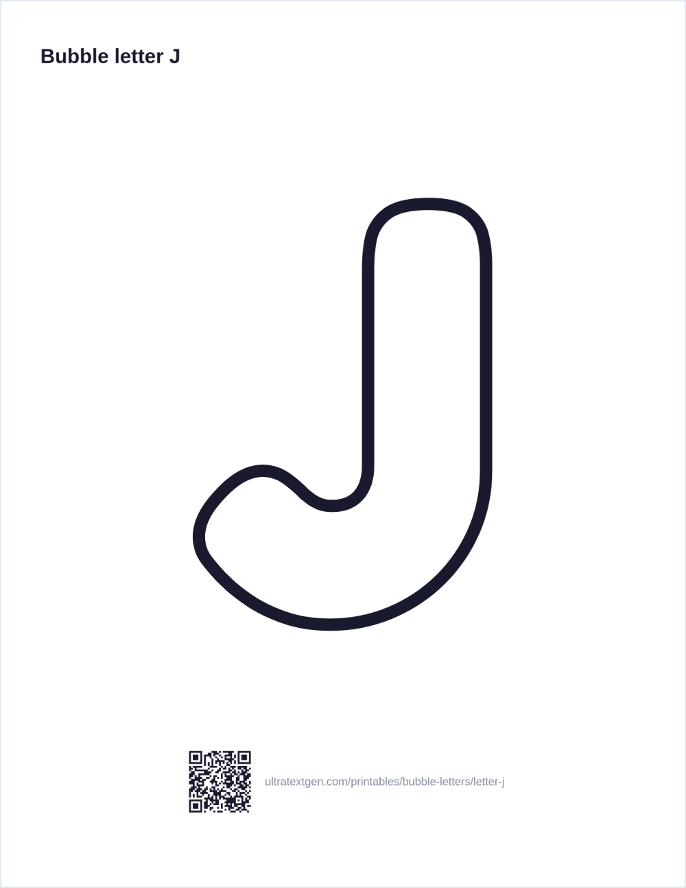 Printable bubble letter J: puffy hollow outline to print, trace and color in