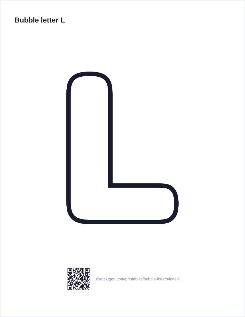 Printable bubble letter L: puffy hollow outline to print, trace and color in