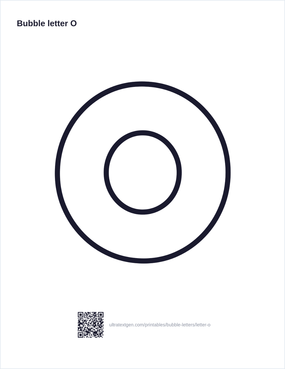 Printable bubble letter O: puffy hollow outline to print, trace and color in