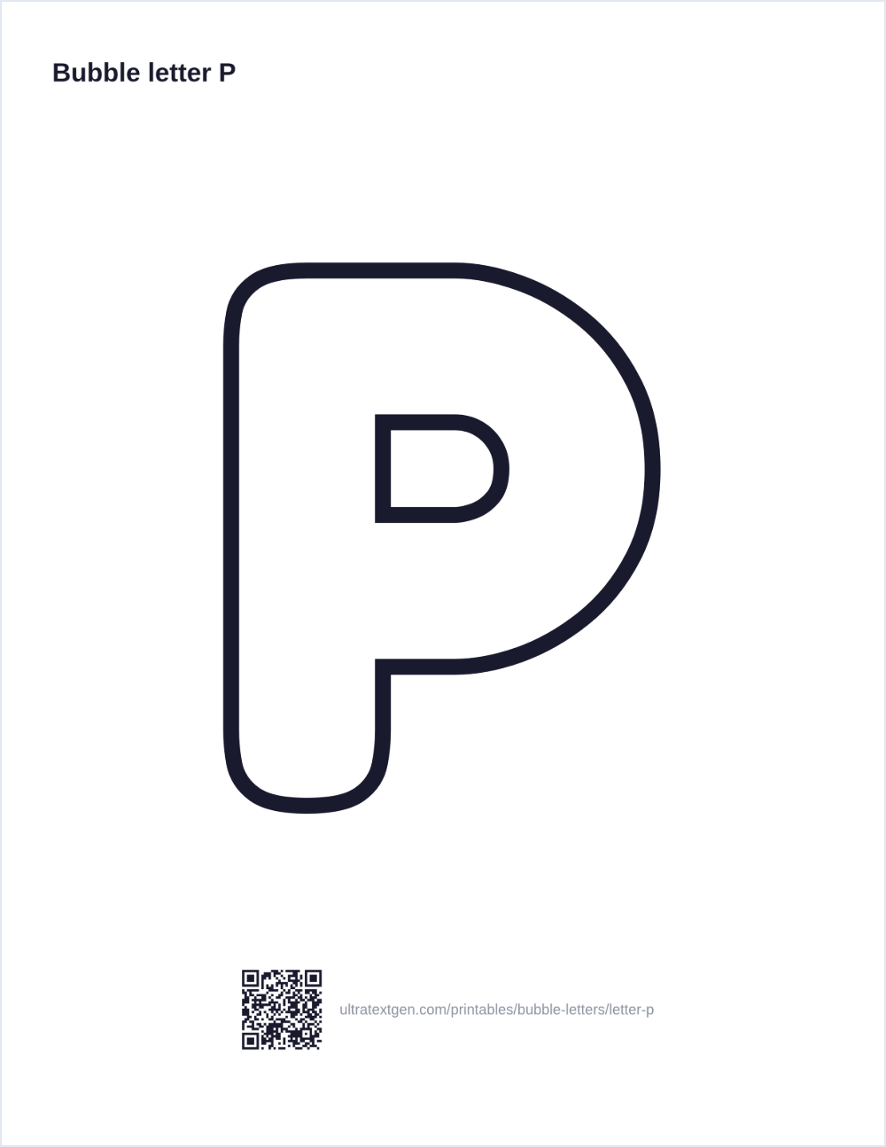 Printable bubble letter P: puffy hollow outline to print, trace and color in