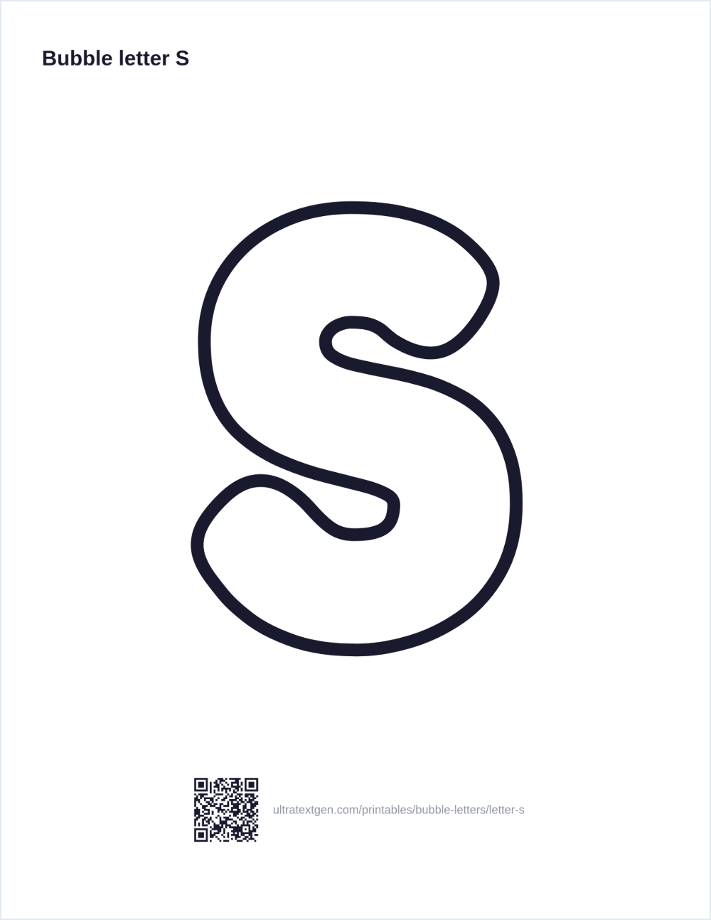Printable bubble letter S: puffy hollow outline to print, trace and color in