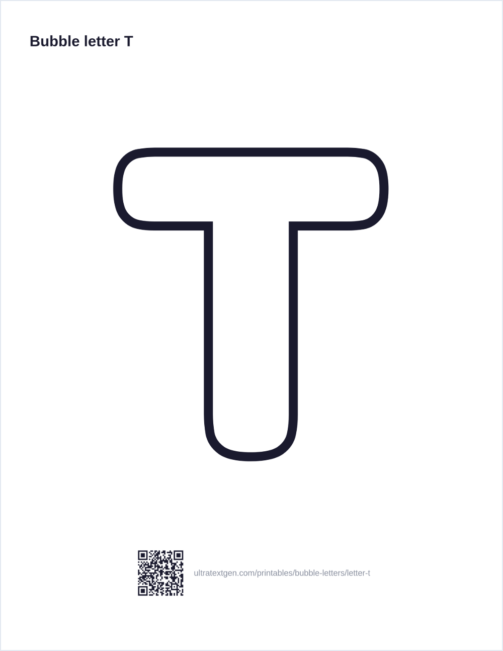 Printable bubble letter T: puffy hollow outline to print, trace and color in