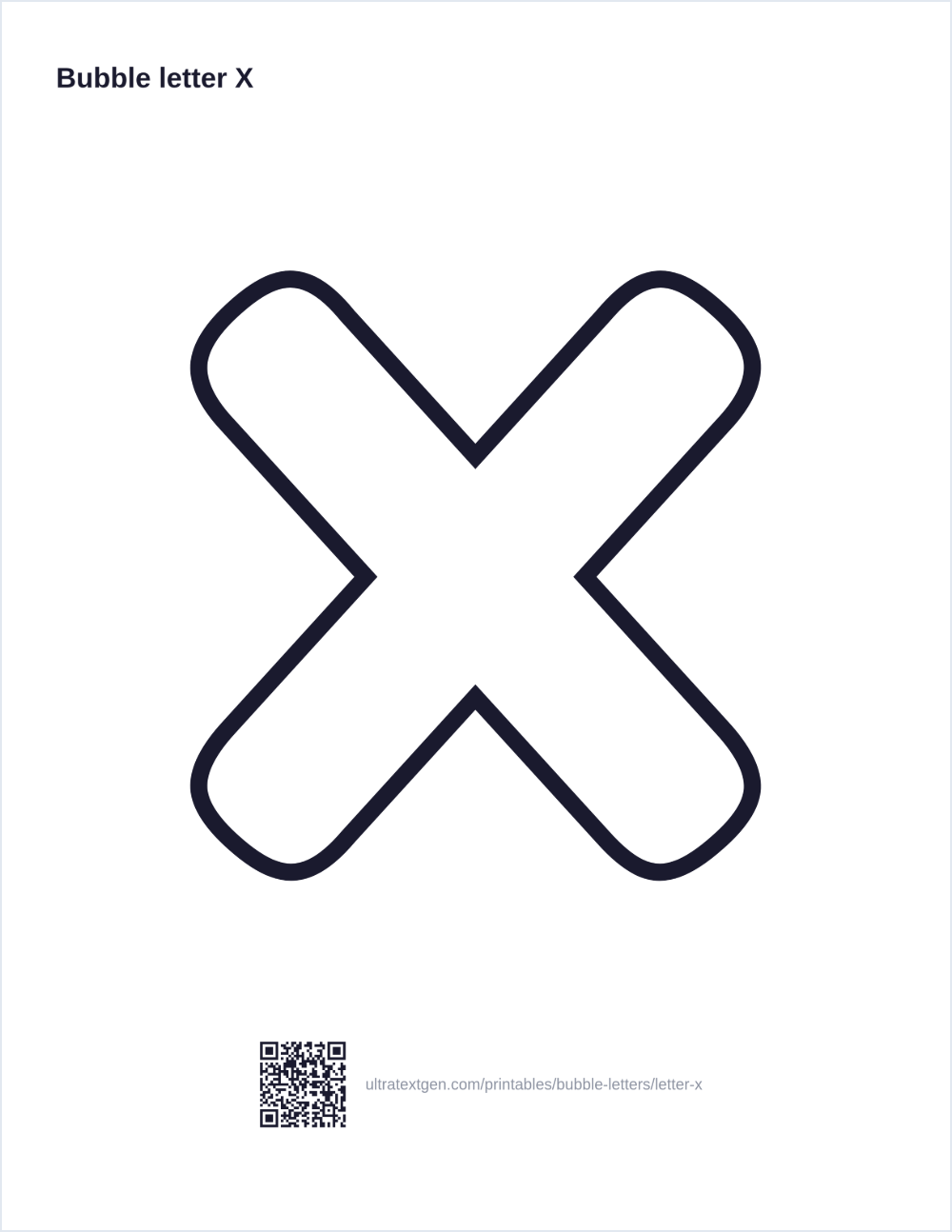 Printable bubble letter X: puffy hollow outline to print, trace and color in