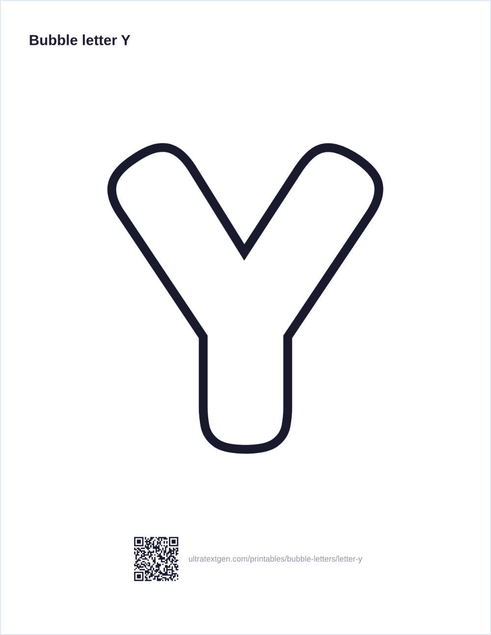 Printable bubble letter Y: puffy hollow outline to print, trace and color in