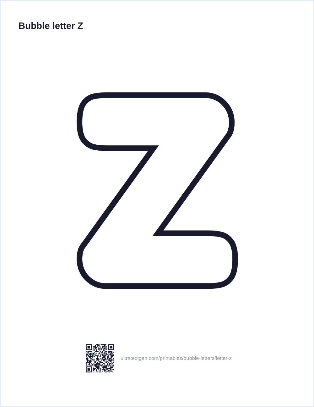 Printable bubble letter Z: puffy hollow outline to print, trace and color in